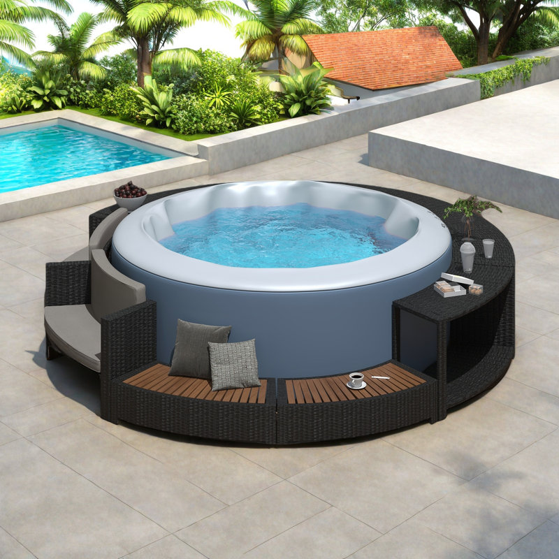 Ensemble de canapé en rotin de spa avec cadre de spa et espaces de rangement, coussins lavables Spa, Gris