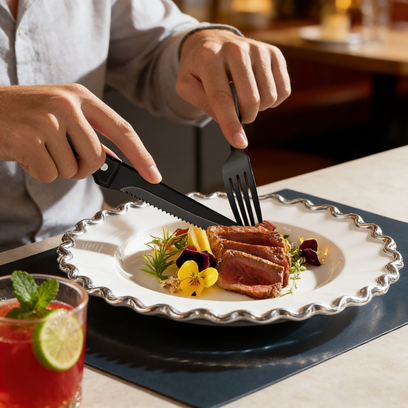 Ensemble de couverts 24 pièces pour 4 avec couteaux à steak et finition miroir | Ustensiles en acier inoxydable de qualité alimentaire pour les repas et les repas quotidiens modernes