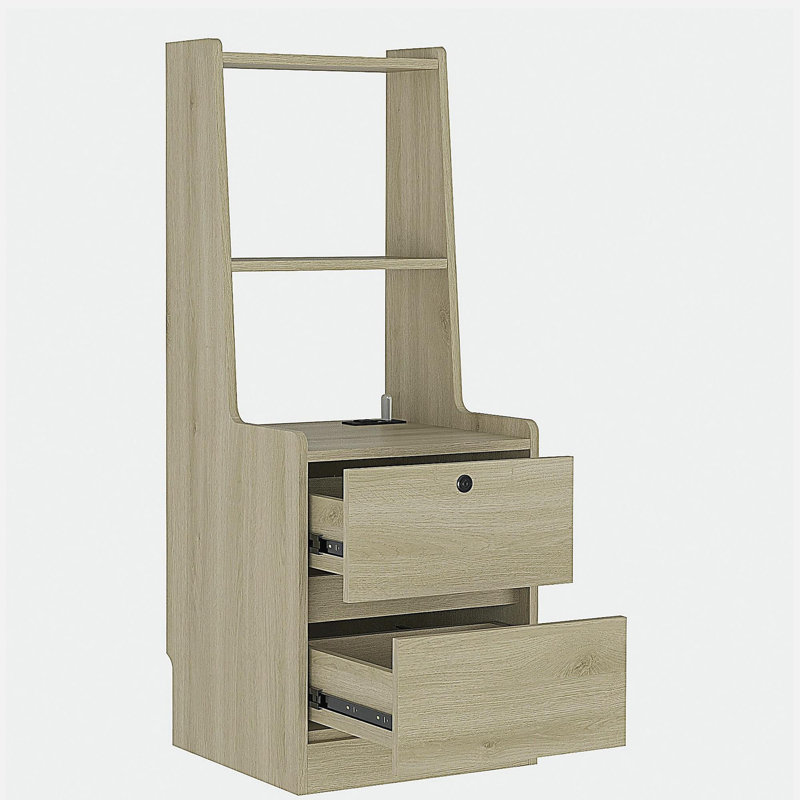 Nightstand with Charging Station, Smart Nightstand with Night Light, Modern Night Stand with Bookshelf, Bedside Tables with Storage Cabinet for Bedroom, Wood
