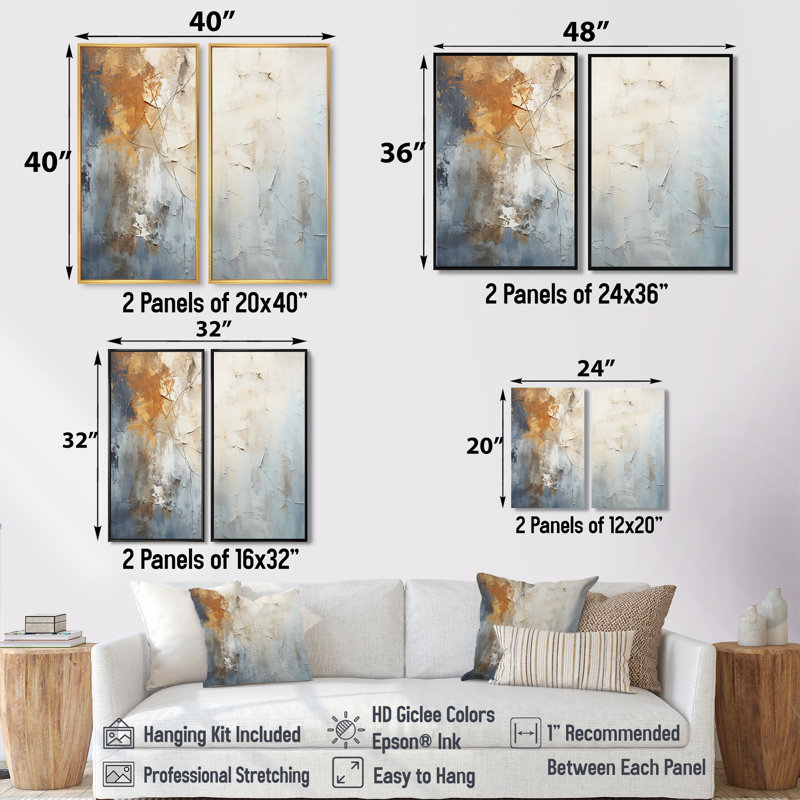 Spatule bleue et beige Path To The Ink - Beige, reproduction d'art sur toile, 36" H x 48" W, Silver