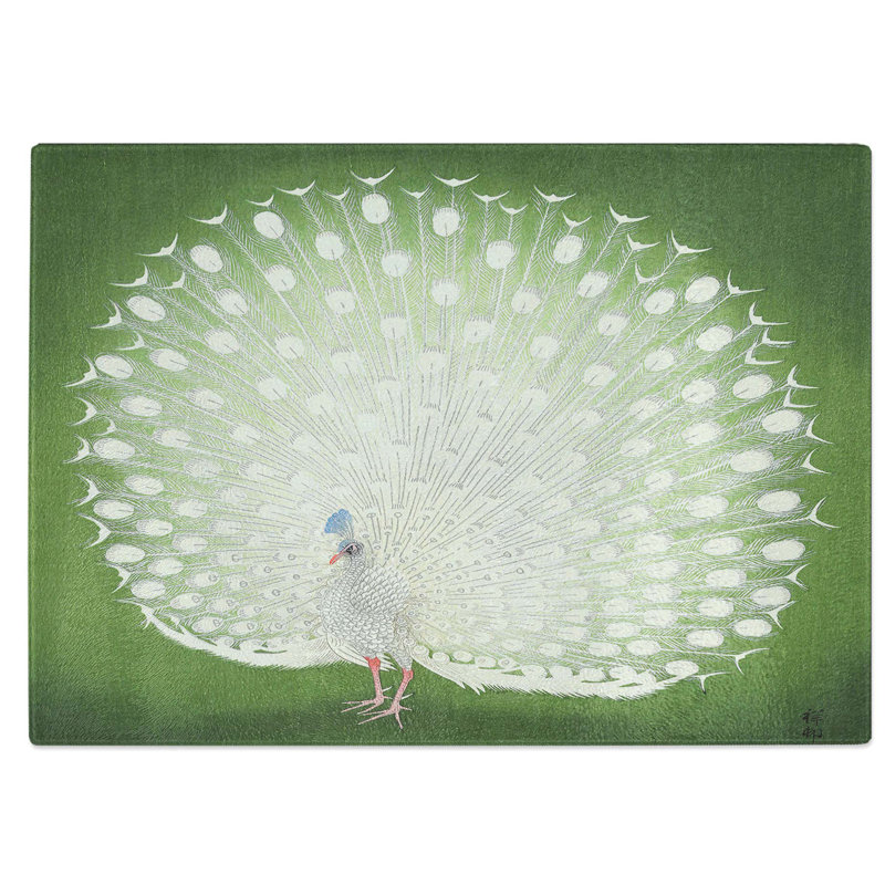 Tempered Glass Peacock by Ohara Koson Chopping Board, 39 cm W x 28.5 cm L