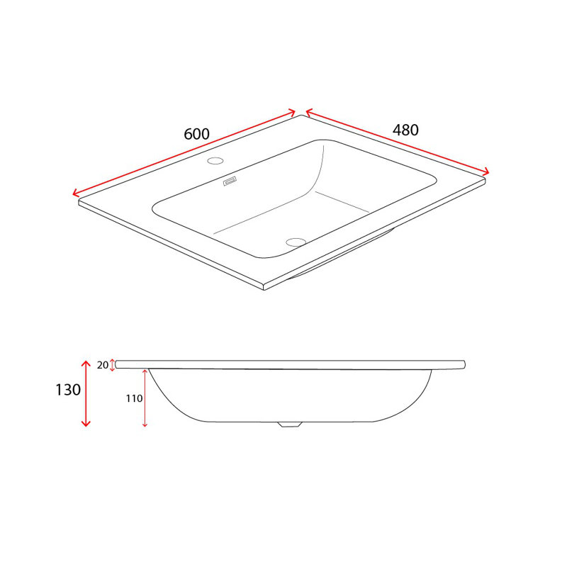 Durovin Bathrooms 480 mm L x 600 mm W Natural Engineered Stone Rectangle Sink