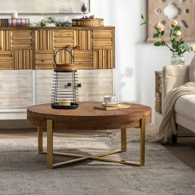 Round Coffee Table With Construction And Functionality, 13.38" H x 31.29" L x 31.29" W, Gold