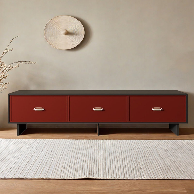 Nordic Minimalist Style Wood TV Stand, Black/Red, 19.68"H x 86.61"L x 15.75"W