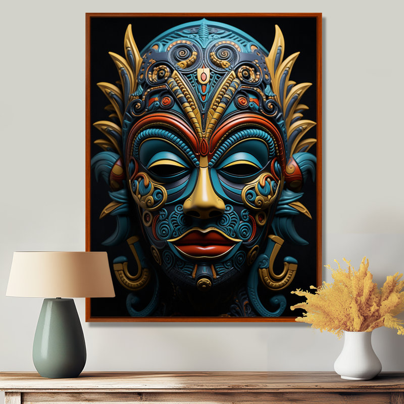 «Jeimi African Masked Splendor II», art mural africain, H 40 po x l 30 po, Cadre flottant brun