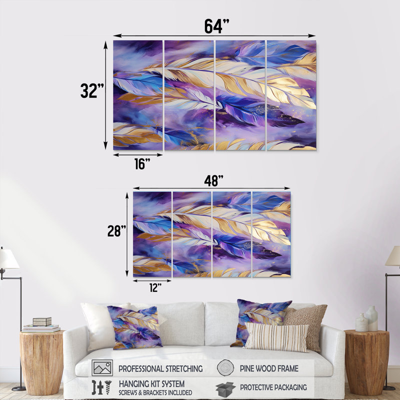 Ensemble de 4 décorations murales Ettinger - FeathersWall, H 28 po x l 48 po