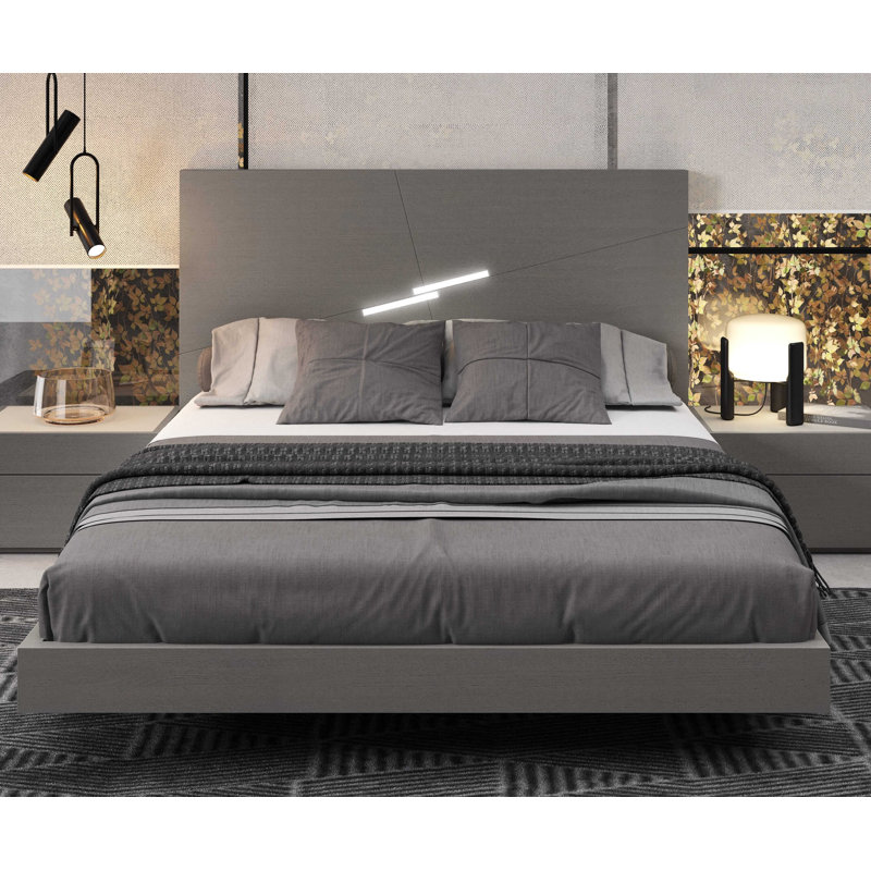 Staci Upholstered Platform Gray Queen Bed, Queen, Gray