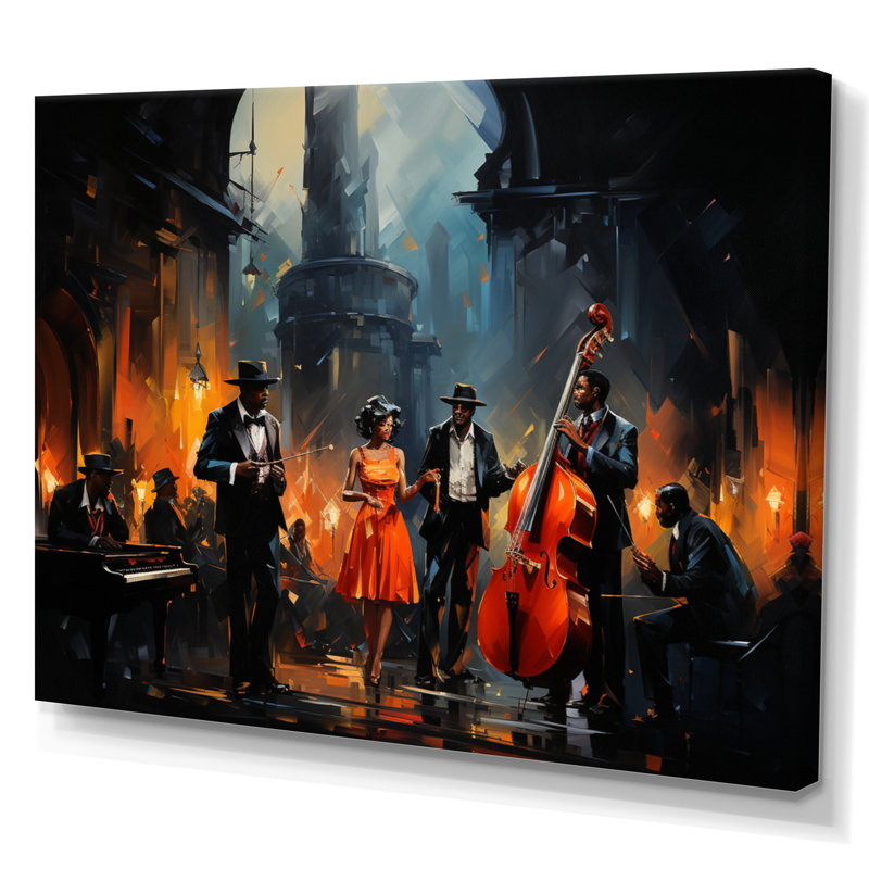 «Music In Harlems III» - Art africain sur toile, art mural, H 34 po x l 44 po, Toile tendue, Sans cadre