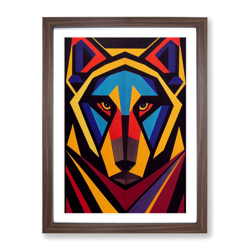 XV1022-5247X Wolf Art Abstract No.4 - Single Picture Frame Print, 64cm H x 46cm W x 2cm D, Walnut