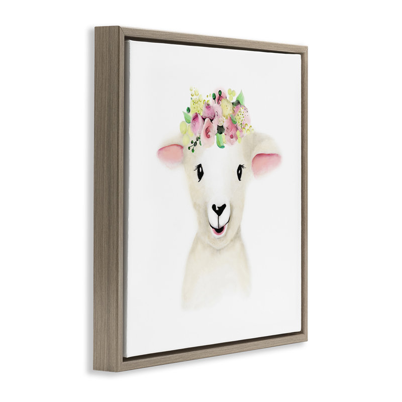Couronne de fleurs bébé agneau mouton, Cadre flottant orme Montalcino, H 18 po x l 18 po