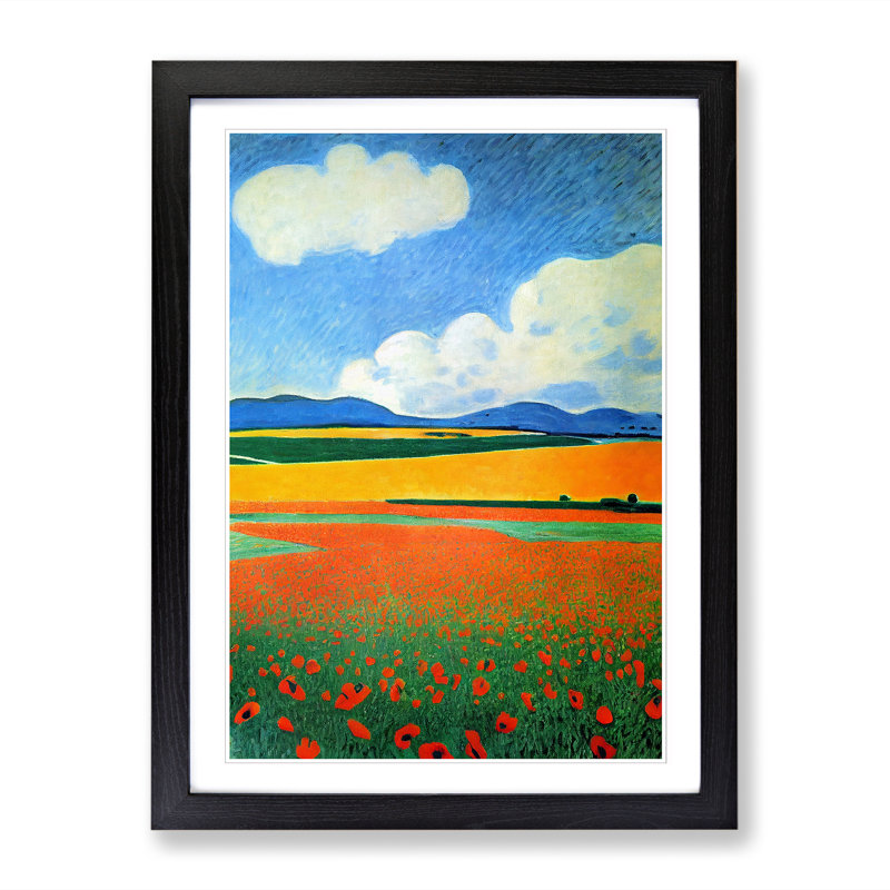 Poppy Field Art Painting - Picture Frame Print, Black, 64cm H x 46cm W x 2cm D