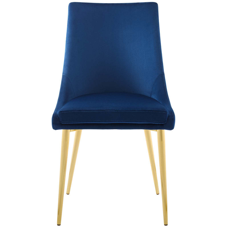 Navy Velvet Upholstered Dining Chair with Gold Metal Legs