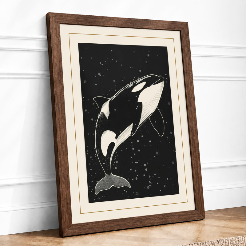 Breaching Whale Coastal - Framed Print, A4 - 29.7 x 21.0 cm, Walnut