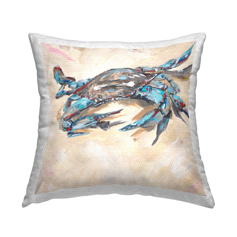 Coussin d'extérieur à imprimé crabe bleu plage par Melissa Wang
