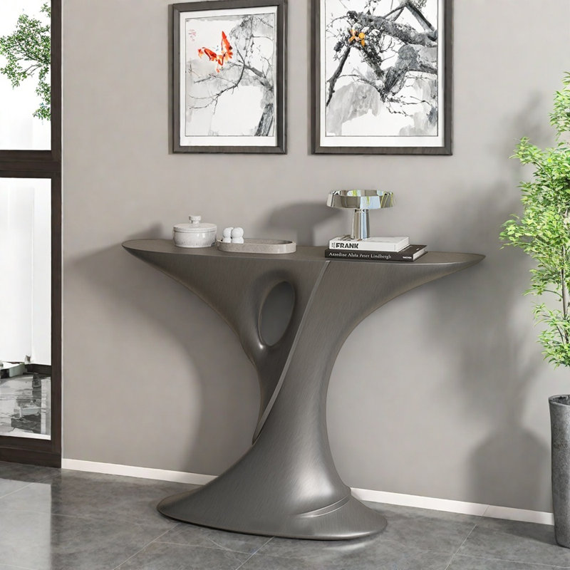 Console de style moderne de luxe semi-circulaire, Gris fer