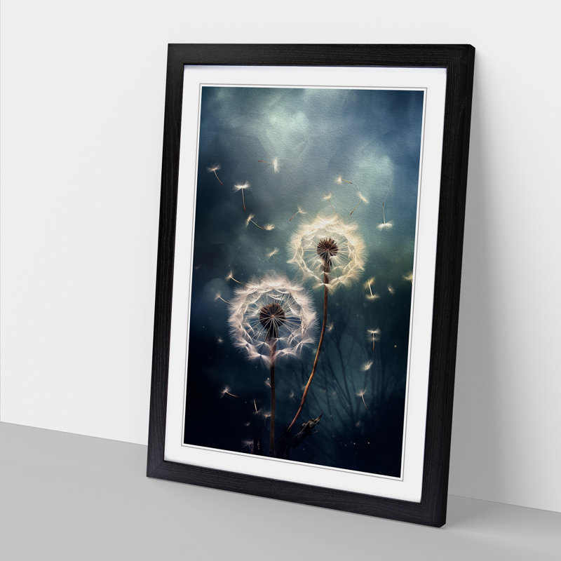 Dandelion Tachisme - Single Picture Frame Print on Wood, Black Framed, 46cm H x 34cm W