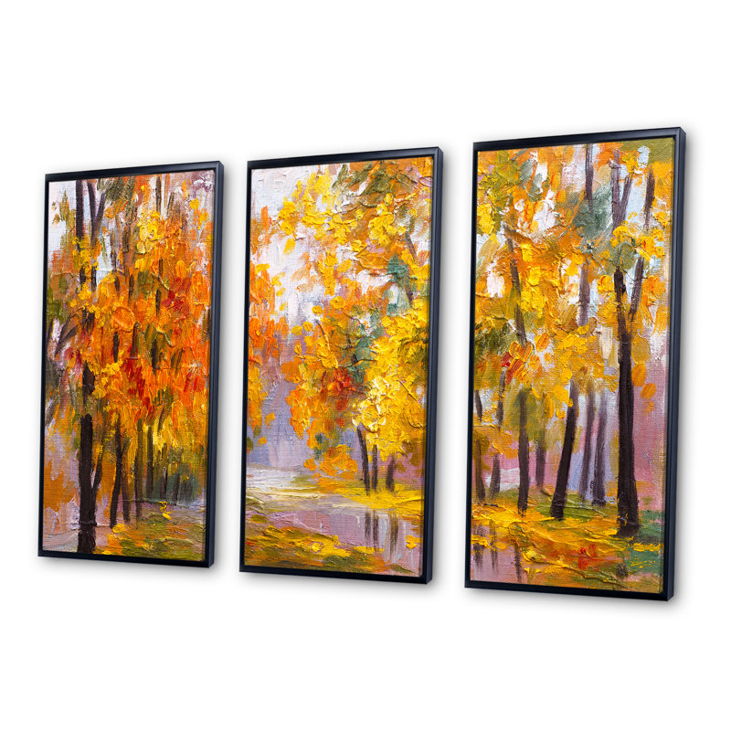«Full Of Fallen Leaves», ensemble d'art mural sur toile encadré paysage, Noir, H 28 po x l 36 po x P 1 po