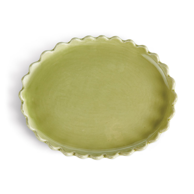 Plateau ovale en céramique Drian Dentelle, Vert