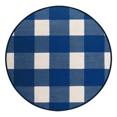 Machine Washable Checkered Blue Area Rug