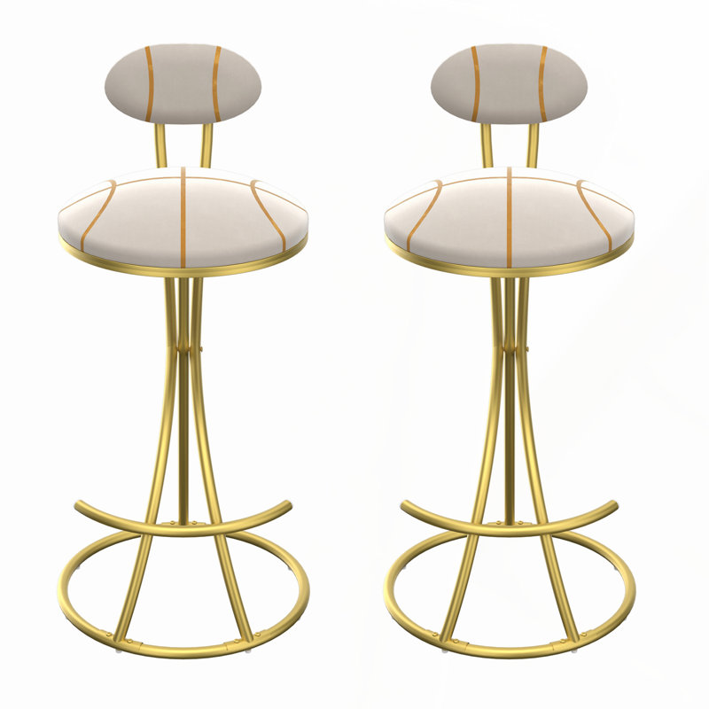 Ensemble de 2 tabourets de bar ronds en velours moderne rembourrés en velours pour salle à manger (or et rayures), Doré