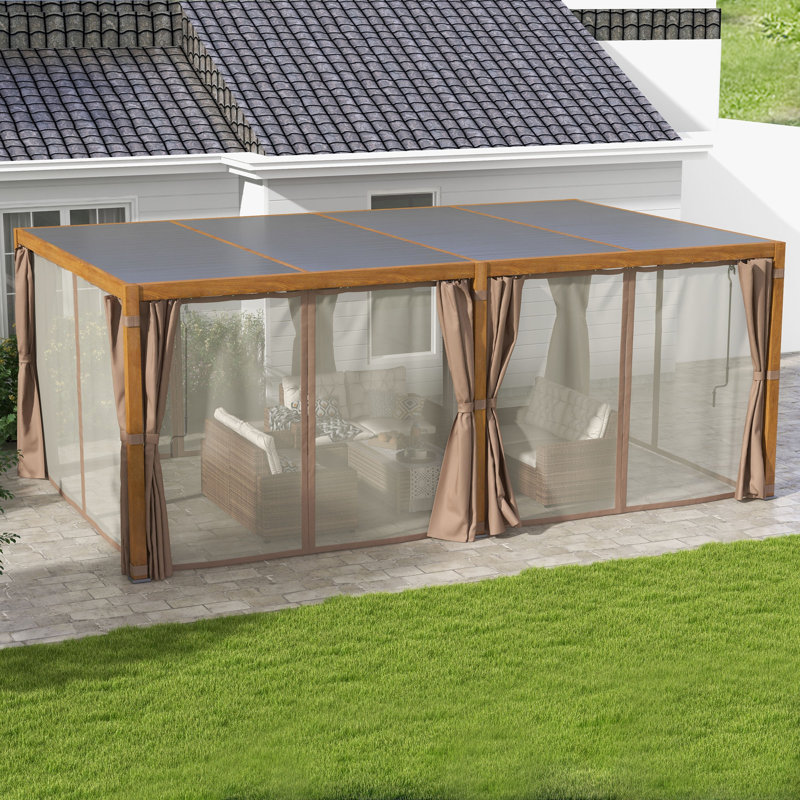 Aluminum Pergola with Canopy, Brown, 88.25" H x 226" W x 141.3" D