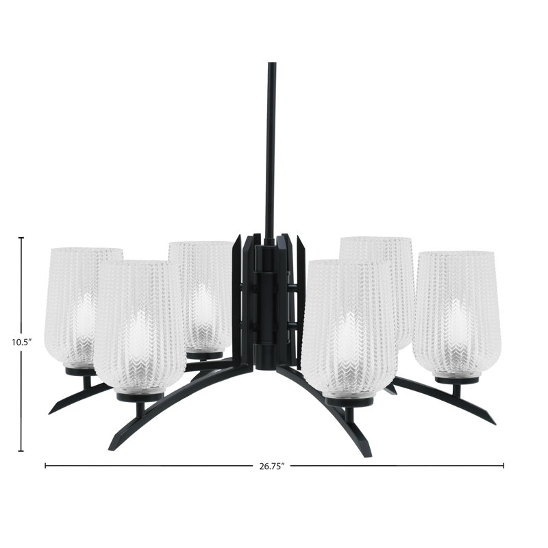 Lustre lumineux avec verre texturé transparent 5 po, H 58,25 po x l 26,75 po x P 26,75 po, Noir mat, 6