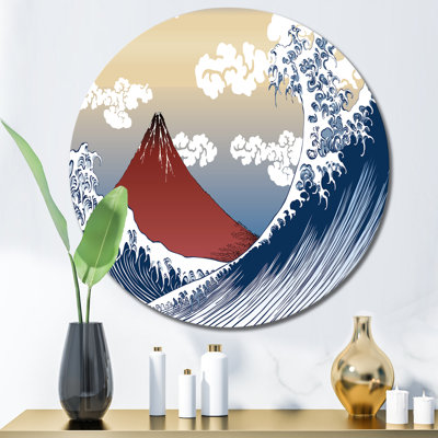 " Vintage Traditional Japanese Wave And Mountain " Color Photography Print