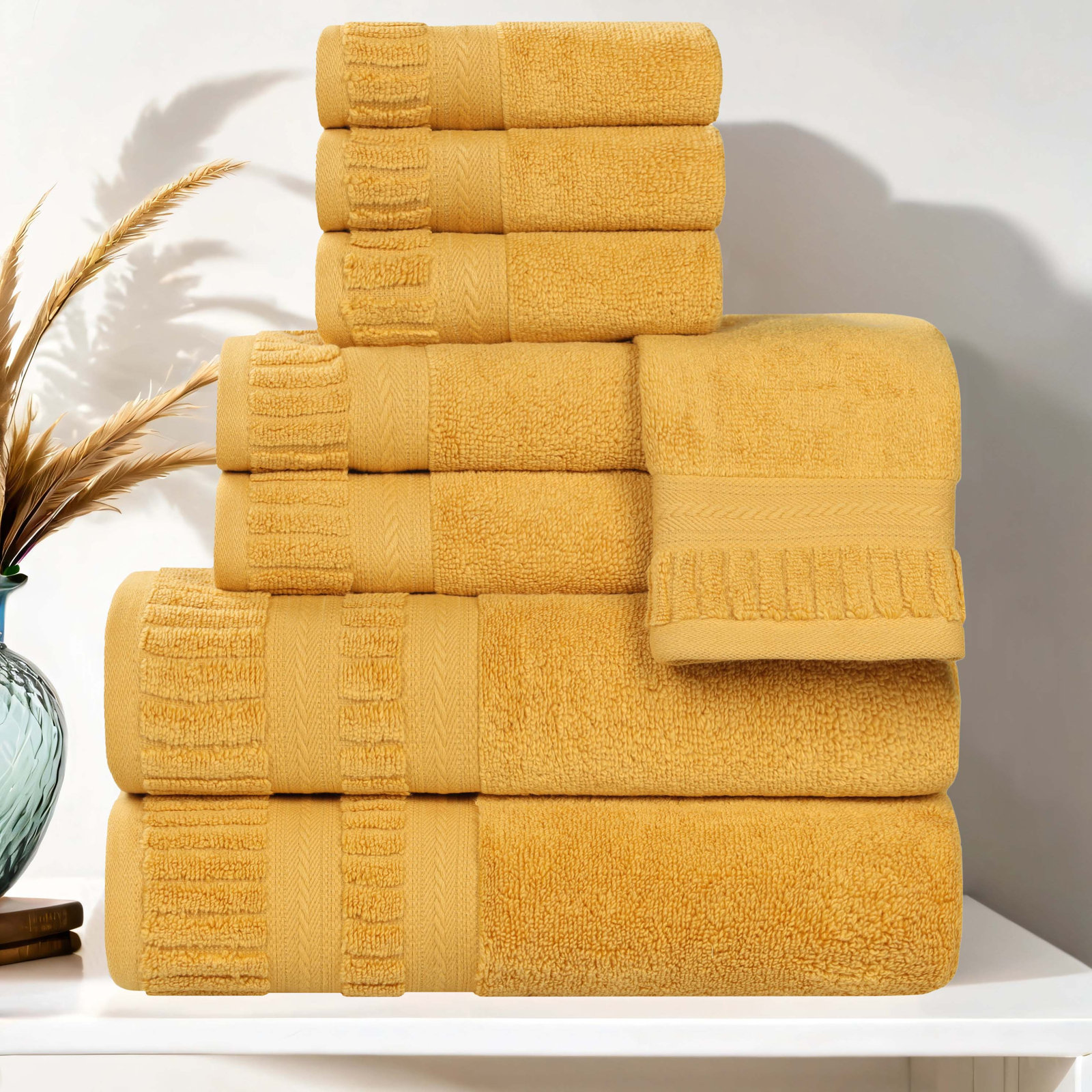 Zero-Twist Cotton Towel Set, Gold, 8 Piece Towel Set