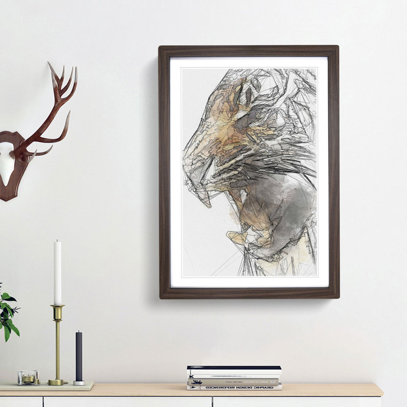 The Fierce Tiger in Abstract - Picture Frame Graphic Art Print, 48cm H x 36cm W x 2cm D, Walnut Framed