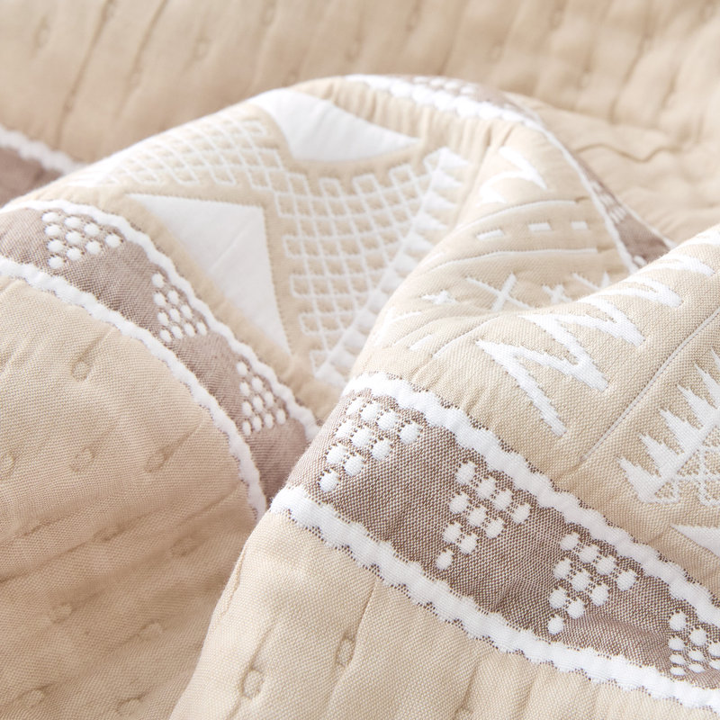 Sleep Zone Twin/Twin XL Size Cotton Jacquard Quilt Set 2 Pieces for All Season 68 x 86 Khaki Boho, Twin Quilt + 1 Sham