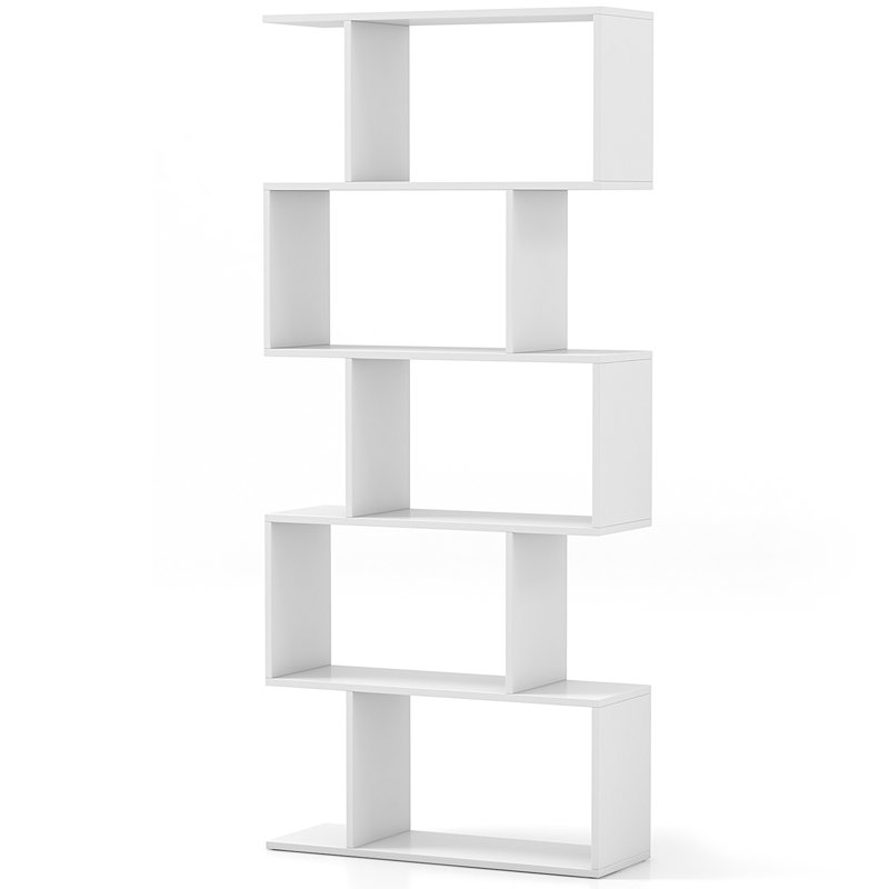 Nafeeza 192cm H x 80cm W Geometric Bookcase, (5 Shelves) 158cm H x 70cm W x 24cm D, White