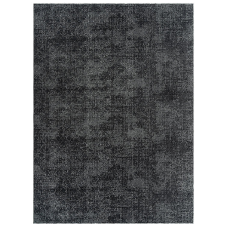 Gertmenian Shadow Thandi Charcoal Grey Soft Polyester Embossed Transitional Geometric Indoor Area Rug