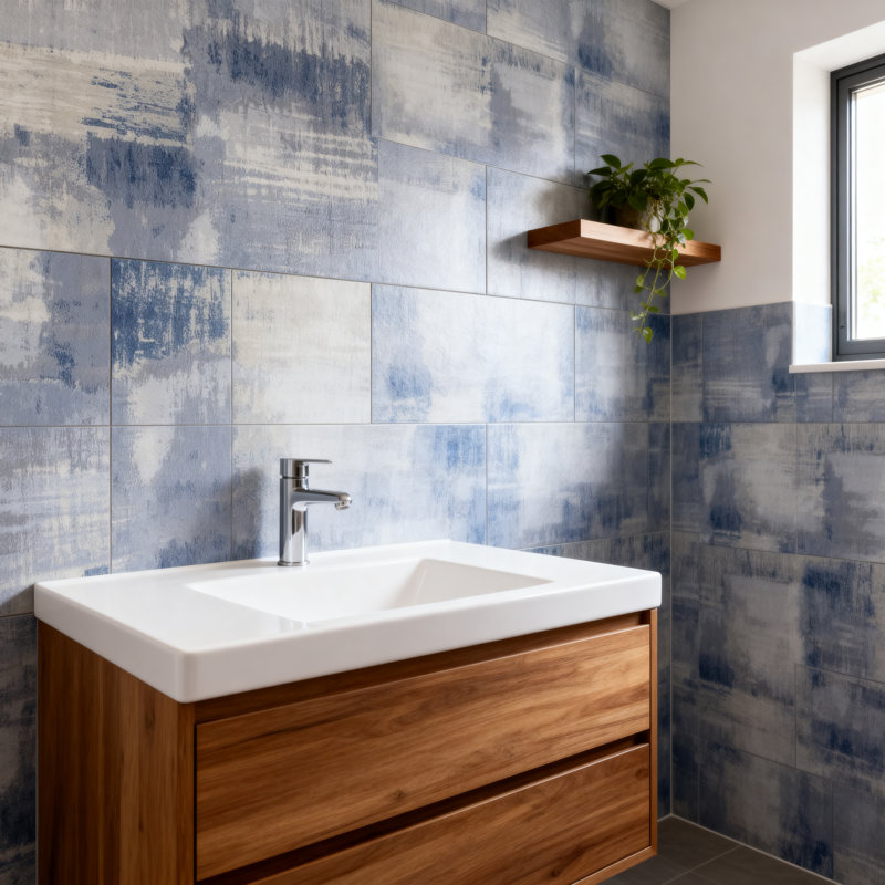 Carrelage mural de cuisine et de salle de bain style bord droit style grand format 8 po x 16 po Nature, Bleu ciment mat