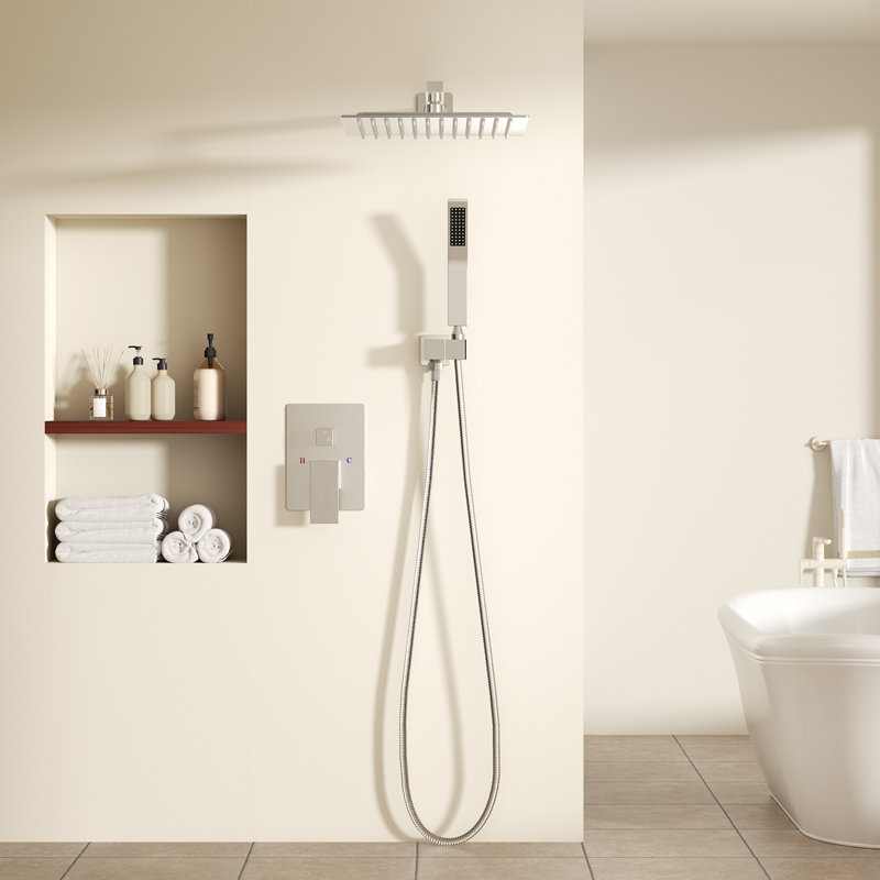 Système de douche mural avec pomme de douche Raincan 12 po et douche à main combinée, Brushed Nickel, 12 in