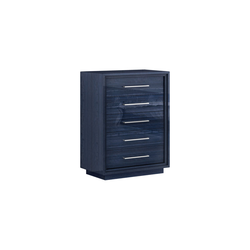 36" Blue Wood Five Drawer Gentlemens Chest