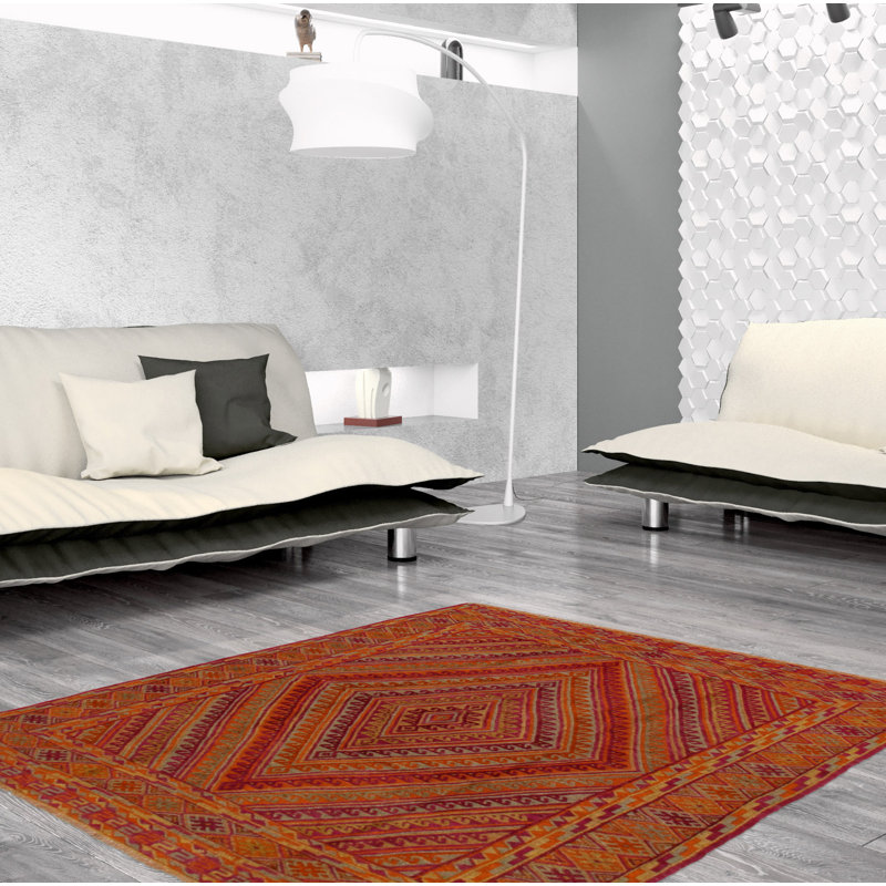 Tapis unique en laine noué à la main orange vieilli 5 pi 1 po x 6 pi 0 po Jhanelle