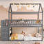 Lit superposé House avec tablettes et tiroirs, fabrication robuste pour les chambres d'enfants-130042732