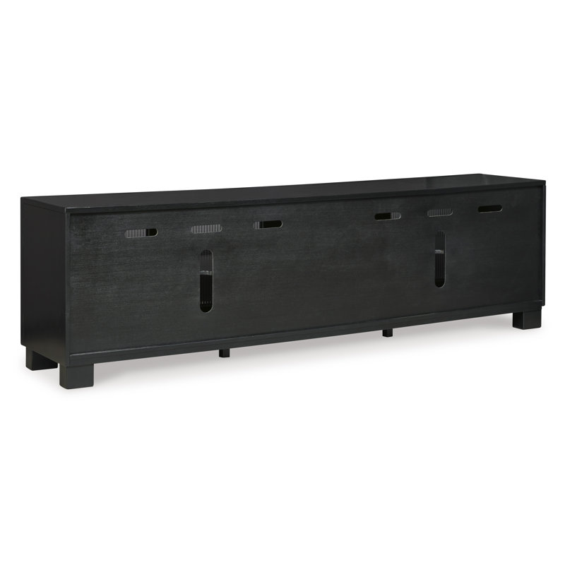 Winbardi Black 85" TV Stand with Glass Doors and Cabinets