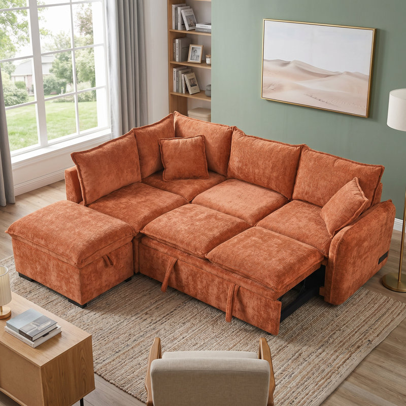 Canapé-lit modulaire convertible 82,67 po Chenille
