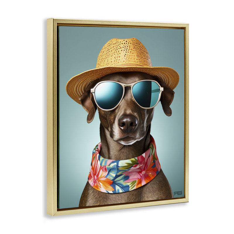 "Beach Ready Pup", art mural encadré par Roozbeh Bahramali, Or, H 31 po x l 25 po
