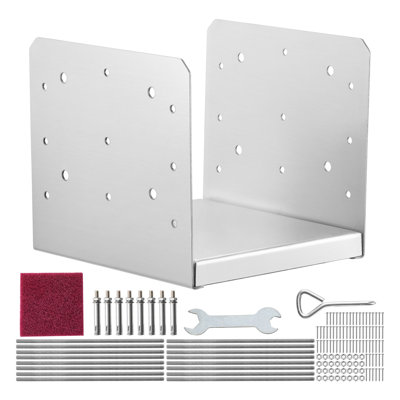 Set of 4 Heavy-Duty Stainless Steel Post Base Brackets - Adjustable 8x8 Deck Anchor for Pavilions, Porches & Railings with Complete Hardware Kit