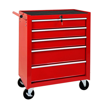 Coffre à outils à 5 tiroirs avec serrure, clé et roulettes, idéal pour le rangement organisé dans les garages et les ateliers