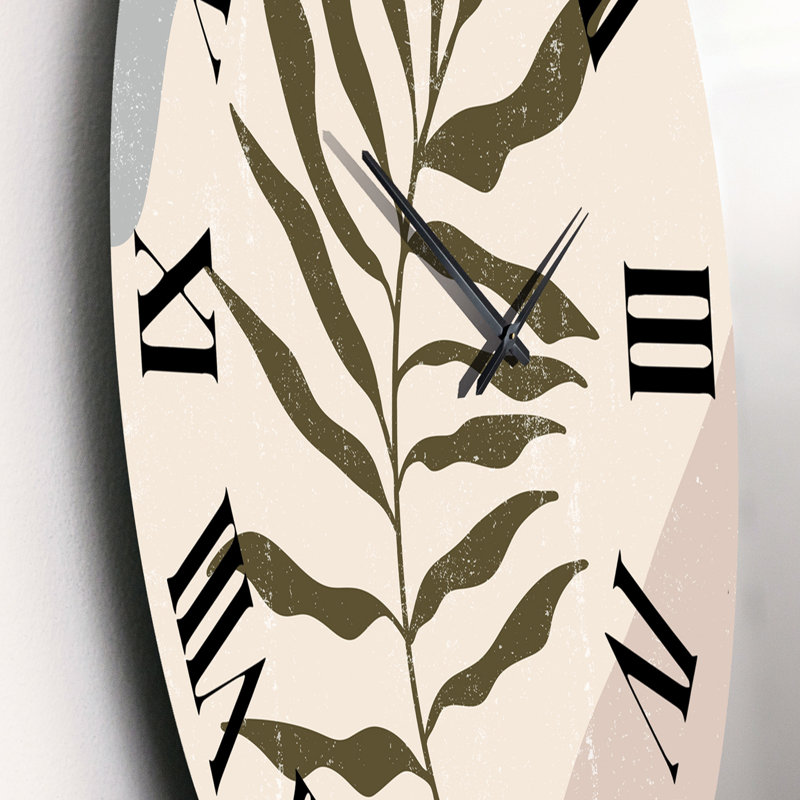 Horloge murale moderne Botanical Minimalist Leaf In Earth Tones I, Moyen