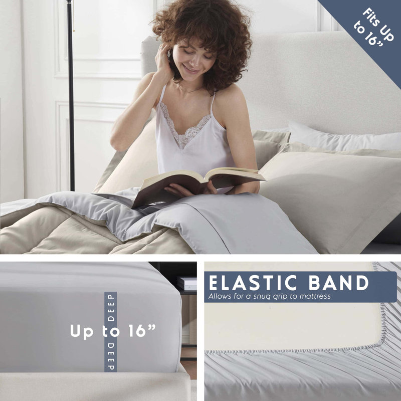 Beige and Light Grey Queen Microfiber Reversible Comforter Set