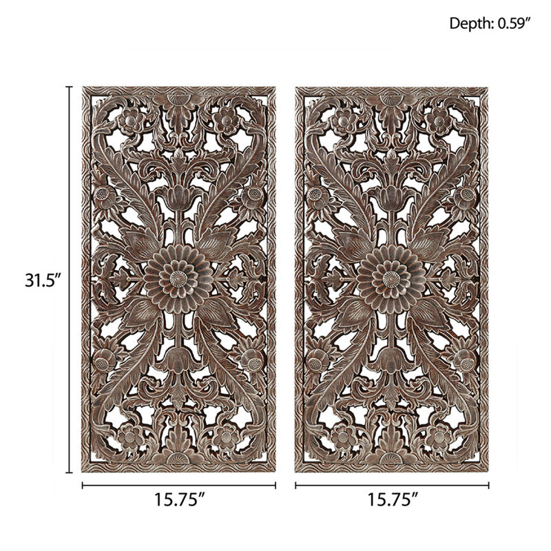 Ensemble d'art mural en bois sculpté 2 pièces Abequa, Bronze