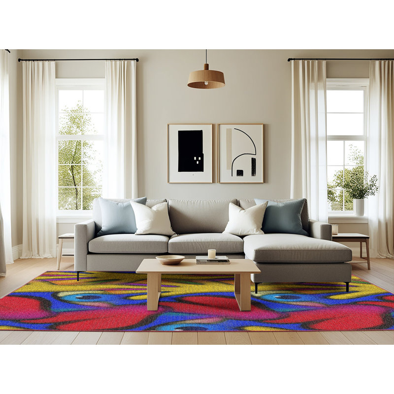 Rose/bleu/vert Tapis décoratif, Rectangle 6 pi x 9 pi