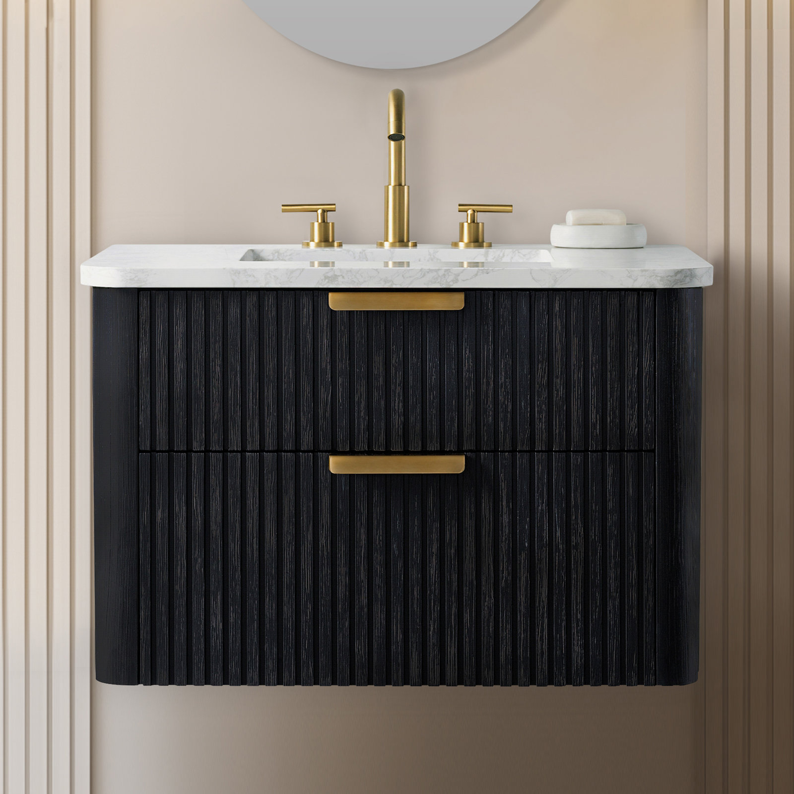 Liljan 30" Oak Single Bathroom Vanity, Black Oak/Brushed Bronze