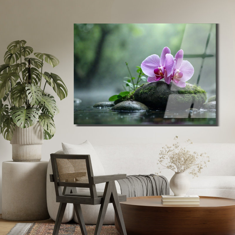Orchidée en verre trempé, art mural, H 24 po x l 36 po