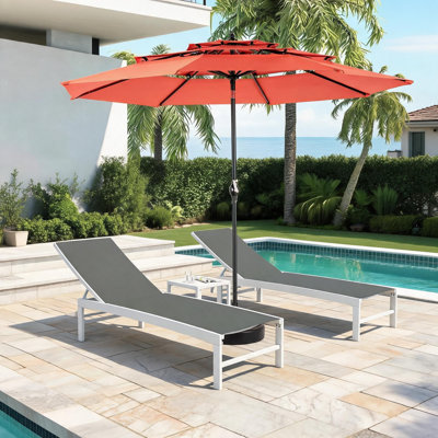 Parasol de patio à 3 niveaux de 10 pi, parasol de table de marché en aluminium avec inclinaison automatique pour terrasse et piscine (base non incluse)