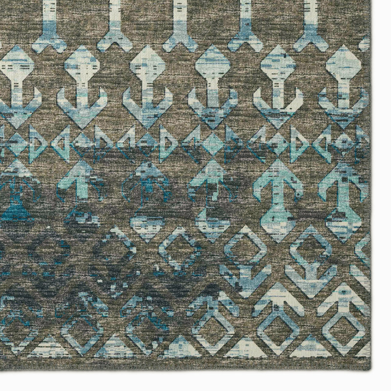 Tapis ikat bleu / brun Ardyth, Rond 8 pi